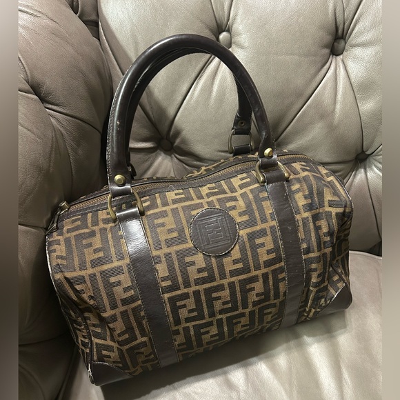 **TRADED**FENDI Zucca Zucchino Boston Bag Vintage Leather Canvas Monogram EUC - Picture 1 of 13